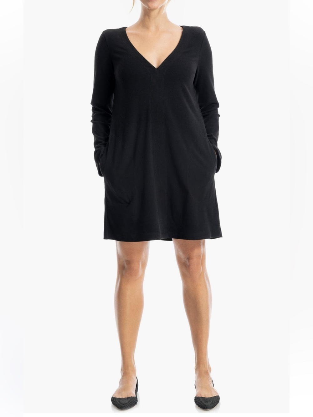 Max Studio Swing Long Sleeve Mini Dress In Black & White Stitching